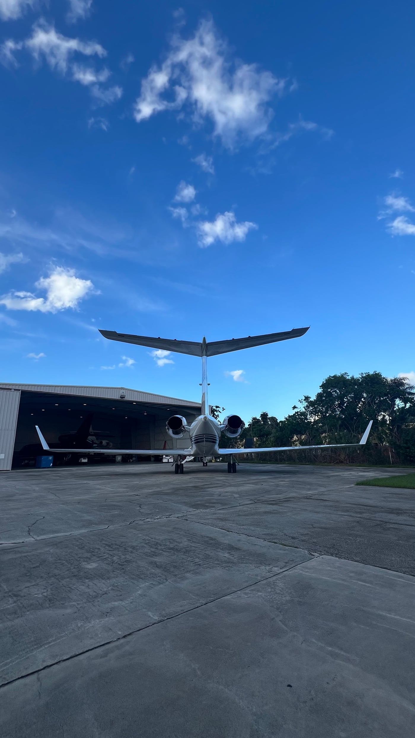 Private jet parked outside Hangar 18 in Fort Lauderdale